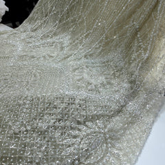 Mint Frost Embroidered Net Fabric with Heavy Sequins, Beads & Pearl Work