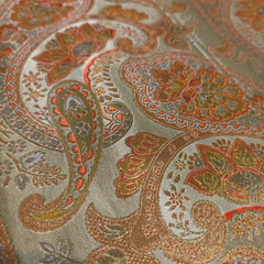 Pure Banarasi Dola Silk Soft Brocade with Position Print on Pastel Olive Base