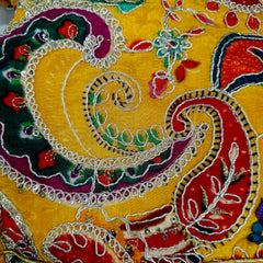 Embroidered Yellow Blouse with Attached Sleeves and V Neckline