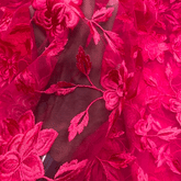 Embroidered Fuschia Pink Net Fabric with all over Floral Pattern