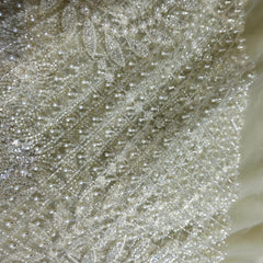 Mint Frost Embroidered Net Fabric with Heavy Sequins, Beads & Pearl Work