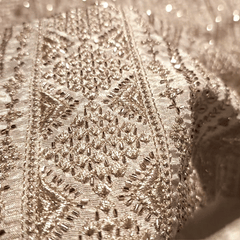 Gold Embroidered Dyeable Tissue Fabric with Gemetric Cutdana & Zari work in Linear Pattern