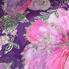 Purple Organza Mahima Mahajan inspired with cutdana & sequin work with Floral Position Print