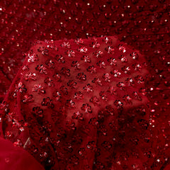 Red Embroidered on Red Georgette Fabric with Cutdana & Sequin Work