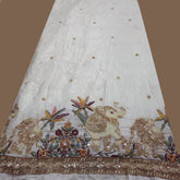 DYEABLE Crepe Fabric with Sequin, cutdana and zari work with Multi-color Elephant Border