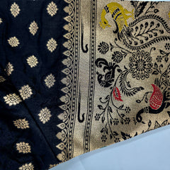 Embroidered Black Silk Brocade Blouse with Sweetheart Neckline