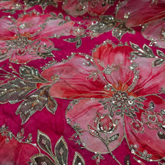 Fuschia Pink Organza Mahima Mahajan inspired with cutdana & sequin work with Floral Position Print