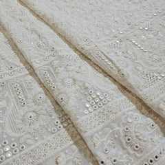Embroidered White Dyeable Georgette with Floral Threadwork, Sequin Highlights & Border