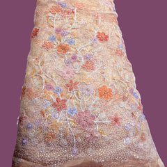 Embroidered Golden Organza with Floral Applique & Cutdana, Sequin Work