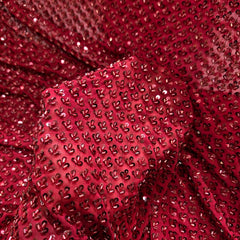 Maroon Embroidered on Red Georgette Fabric with Cutdana & Sequin Work