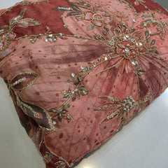 Dusty Pink Organza Mahima Mahajan inspired with cutdana & sequin work with Floral Position Print