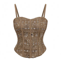 Designer Readymade Corset on Net Based Mirror Work Fabric
