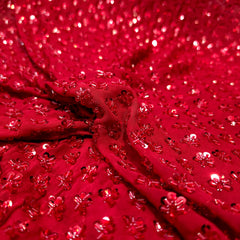 Red Embroidered on Red Georgette Fabric with Cutdana & Sequin Work