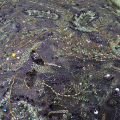 English Lavender Color Embroidered Net Fabric with Cutdana & Sequin Work