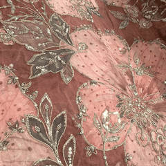 Dusky Peach Organza Mahima Mahajan inspired with cutdana & sequin work with Floral Position Print