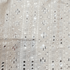Embroidered Dyeable Georgette Fabric with Sequin, Cutdana Stripes with Mirrorwork