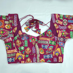 Embroidered Wine Blouse - Sweetheart Neckline with tie -up dori