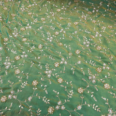 Mirha Hand Embroidered Pale Green Organza Shimmer Tissue with intricate Floral Sequin Embroidery
