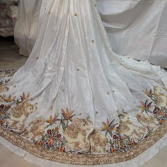 DYEABLE Crepe Fabric with Sequin, cutdana and zari work with Multi-color Elephant Border