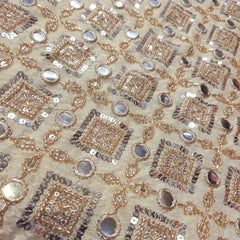 Dyeable Shimmer Tissue Fabric with Geometric Mirror, Sequin & Cutdana Work