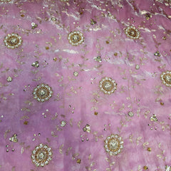 Mirha Hand Embroidered Pink Organza Shimmer Tissue with Floral Sequin Embroidery