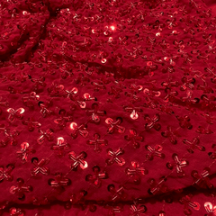 Red Embroidered on Red Georgette Fabric with Cutdana & Sequin Work