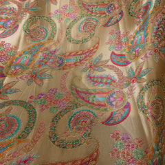 Pure Banarasi Dola Silk Soft Brocade with Position Print on Golden Base