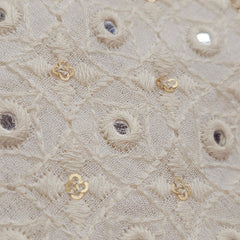 Embroidered Off-White Dyeable Georgette Fabric in Geometric & Floral Pattern with Mirror Highlights