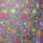 Multi-color Floral Resham work on Grey Soft Organza with Sequin Highlights
