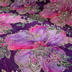Purple Organza Mahima Mahajan inspired with cutdana & sequin work with Floral Position Print