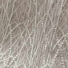 Dusk Lilac Embroidered Net Fabric with Heavy Sequins, Beads & Pearl Work
