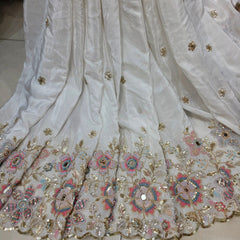 DYEABLE Crepe Fabric with Multi-color Floral Border