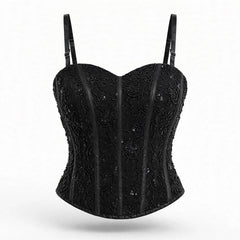 Designer Readymade Corset on Black Bead Work Embroidered Georgette Fabric