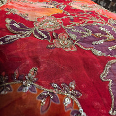 Red, Orange Organza Mahima Mahajan inspired with cutdana & sequin work with Floral Position Print