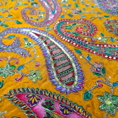 Bright Yellow Crepe Base Fabric with Multicolor Embroidery & Zari, Sequin work