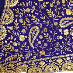 Embroidered Purple Silk Blouse with Attached Sleeves and Curvy V Neckline