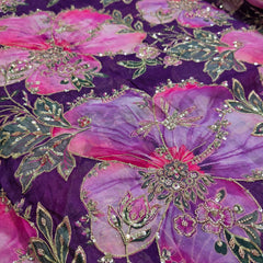 Purple Organza Mahima Mahajan inspired with cutdana & sequin work with Floral Position Print