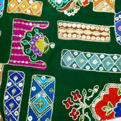 Embroidered Dark Green Blouse - Sweetheart Neckline with tie -up dori