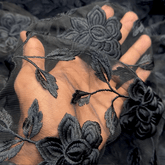 Embroidered Black Net Fabric with all over Floral Pattern