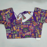 Embroidered Indigo (Violet) Blouse - Sweetheart Neckline with tie -up dori