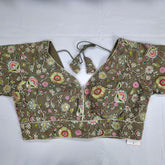 Embroidered Mehendi Green Blouse with Half Sleeves and V Neckline