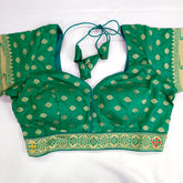 Embroidered Green Silk Brocade Blouse with Sweetheart Neckline
