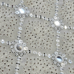 Embroidered Dyeable Georgette Fabric with Sequin, Cutdana Stripes Work with Mirrorwork
