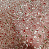 Embroidered Golden Net Fabric with Red, Green Golden all over Cutdana & Sequin work