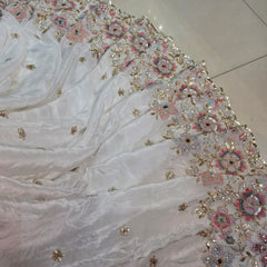 DYEABLE Crepe Fabric with Multi-color Floral Border