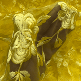 Embroidered Lemon Yellow Net Fabric with all over Floral Pattern