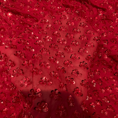 Red Embroidered on Red Georgette Fabric with Cutdana & Sequin Work