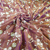 Mirha Hand Embroidered Brown Organza Shimmer Tissue with intricate Floral Sequin Embroidery