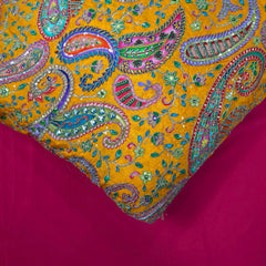 Bright Yellow Crepe Base Fabric with Multicolor Embroidery & Zari, Sequin work