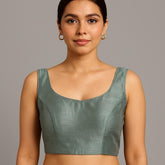 Shabnam Raw Silk Grey Color Blouse with Round Neckline